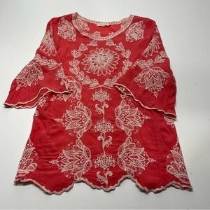 Solitaire Coral Embroidered Blouse Women Size Large